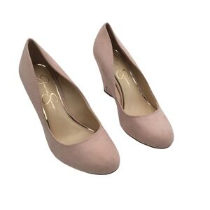 Jessica Simpson Blush Pink Suede Round Toe Wedge Pumps Heels